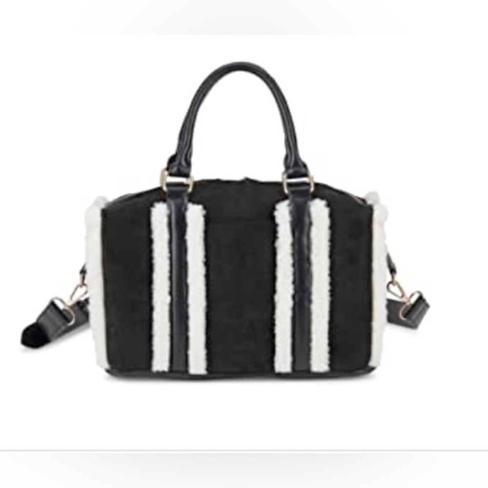 Bearpaw black faux suede & shearling top handle crossbody satchel bag brand new